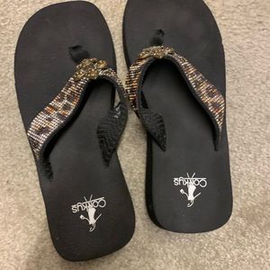 Corkys leopard flip flops ..new ,never worn